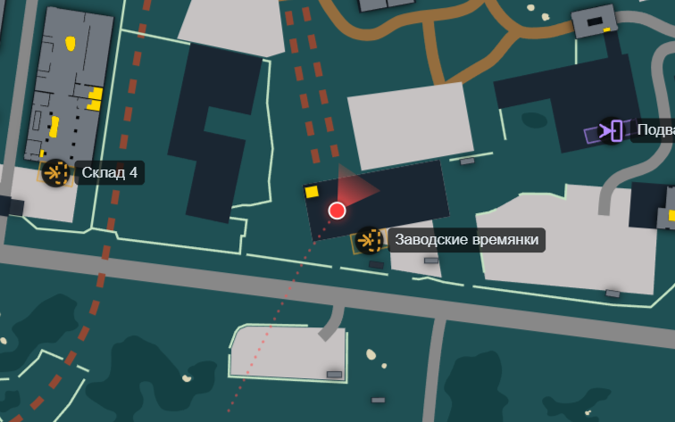 Позиция игрока на интерактивной карте Таможни по скриншоту из Escape from Tarkov